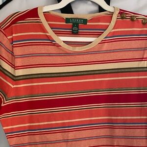 Ralph Lauren Red Multicolor Striped Short Sleeve Tee
